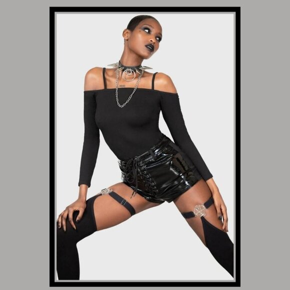 Killstar “Exxanimate” Gothic Lace-Up Panel Shorts–Black Stretch Fit Corset Front - Picture 2 of 6